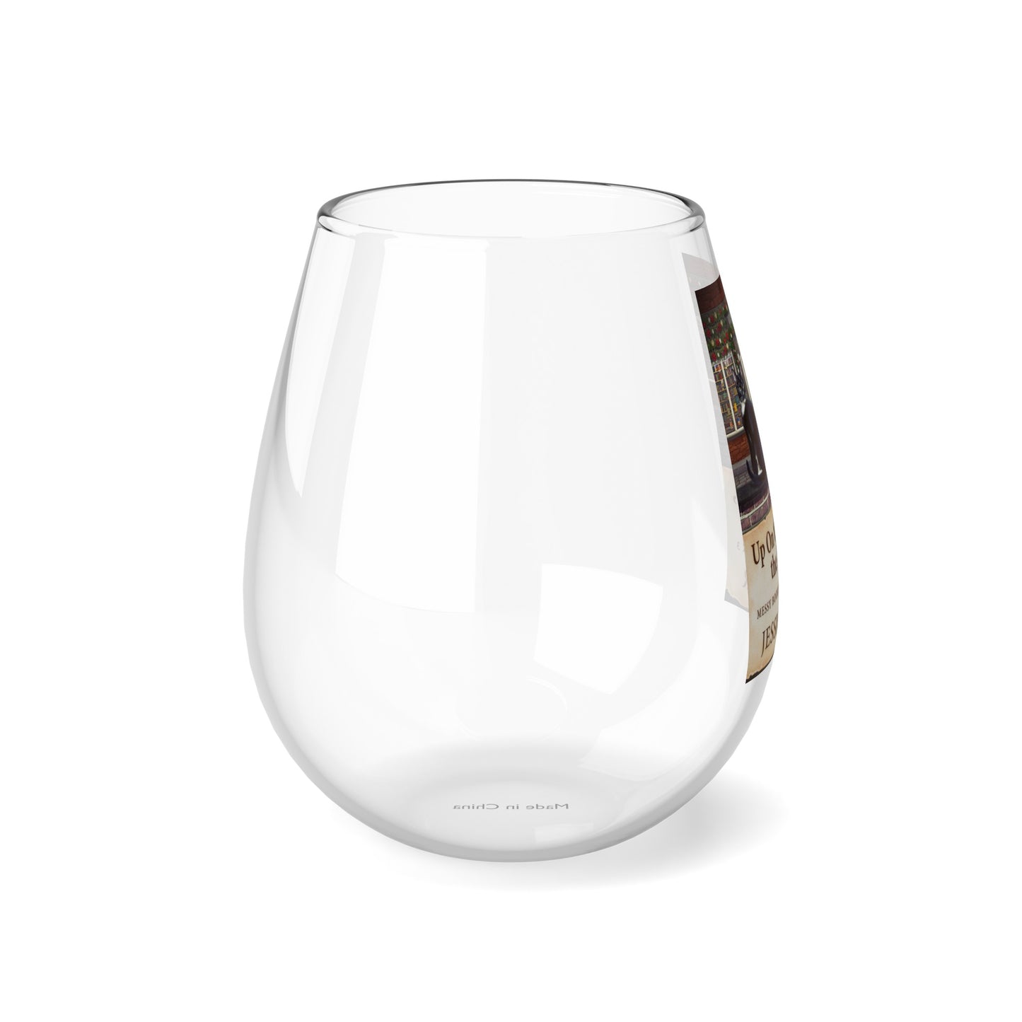 Up On the Bookshop, the Body Fell - Stemless Wine Glass, 11.75oz