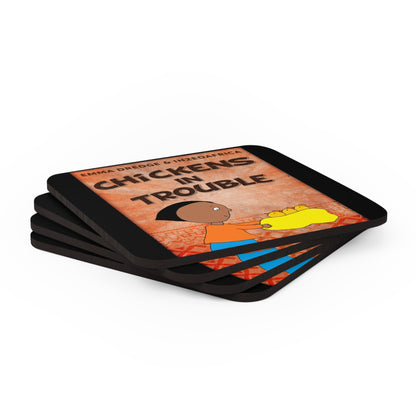 Chickens In Trouble - Corkwood Coaster Set