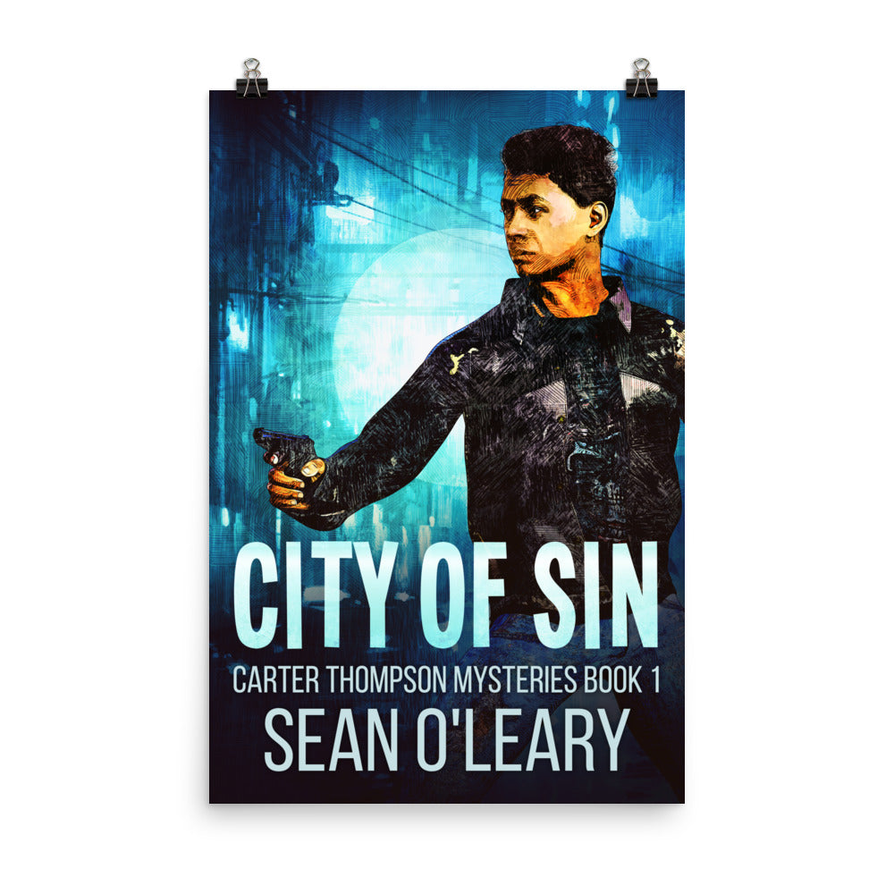 poster with cover art from Sean O'Leary's book City Of Sin